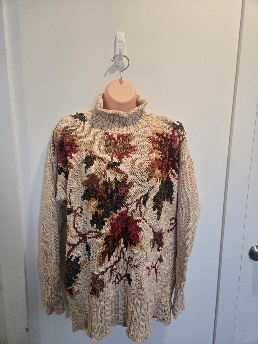 Vintage Erika Hand-Knit Autumn Turtleneck Sweater | 90s Cottagecore Size XL